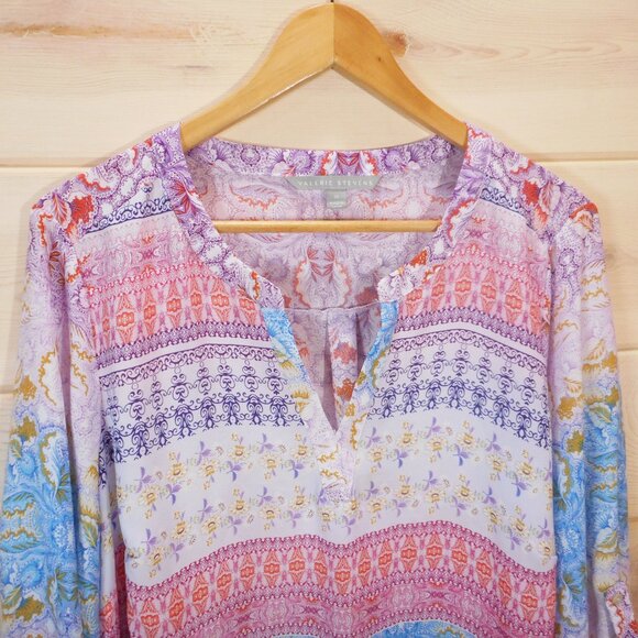 Valerie Stevens Women's Plus Size 1X Colorful Blouse Roll-Tab Sleeve Floral - Picture 2 of 9